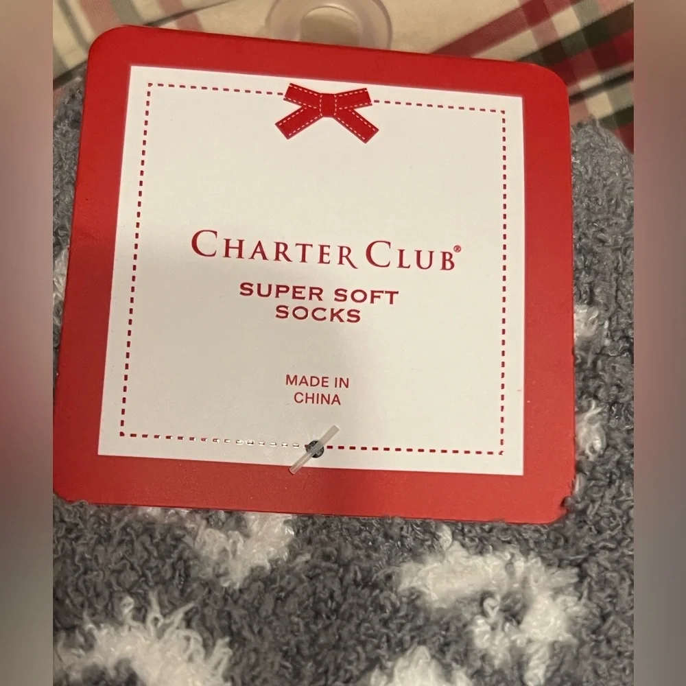 Charter Club-2 Pairs Gray and White Animal Print and Solid Color Socks NWT